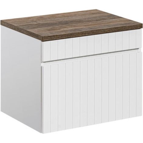 ICON Set weiß: Waschtischunterschrank 80cm + Arbeitsplatte in dunkler Holzoptik