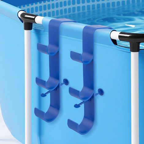 Support pour perche de piscine à 3 crochets – Accessoire pour piscines hors-sol (skimmer, brosse et tuyau) – Crochets de piscine robustes pour l'entretien (Bleu, Lot de 2) (1/5)