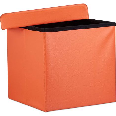 Tabouret pouf banquette pliant meuble de rangement stable synthétique 38 cm orange