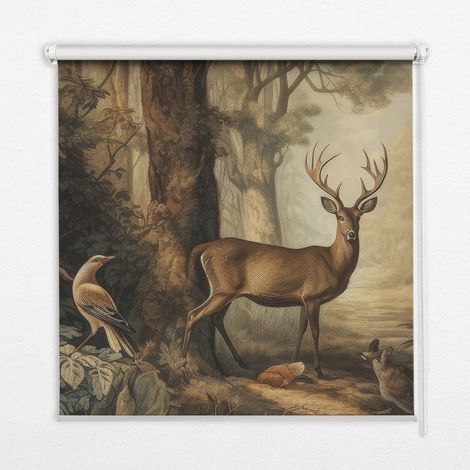 Innenrollo Fensterrollo - Rollo ohne Bohren - Sichtschutzrollo - Lichtdurchlässiges Rollo - Rechteckiges - Rollo - (130 cm x 140 cm) - Tiere im Wald
