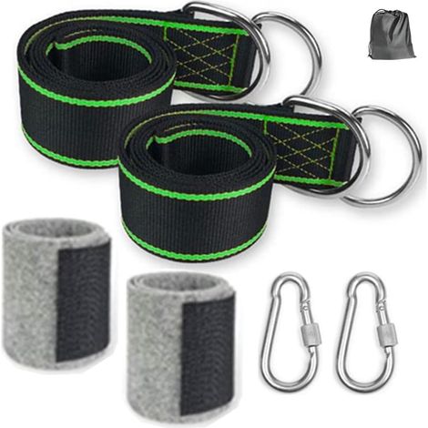 Poutres de fixation pour balançoire, hamac, balançoire d'arbre, kit de suspension avec 2 sangles de hamac, 2 mousquetons, protections d'arbre, anneaux en D assortis (1/5)