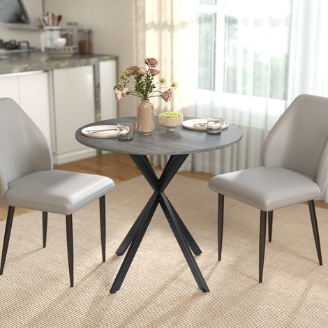 Table de cuisine ronde, 80 cm, plateau compact, panneaux de particules, métal, gris (1/5)