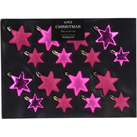 16tlg Weihnachtskugel Set Sterne Pink-CAN303180-Pink (1/2)
