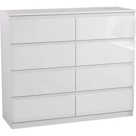 Glinton 8 Drawer Chest of Drawers High Gloss Bedroom Storage Furniture, 100% FSC, White
