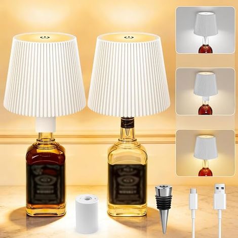 Lampe Bouteille LED Rechargeable, 3 Modes De Température De Couleur Réglables, Tactile, Lampe De Table Rechargeable USB Sans Fil, Restaurant, Chambre, Jardin, Bar, Blanc (1/5)