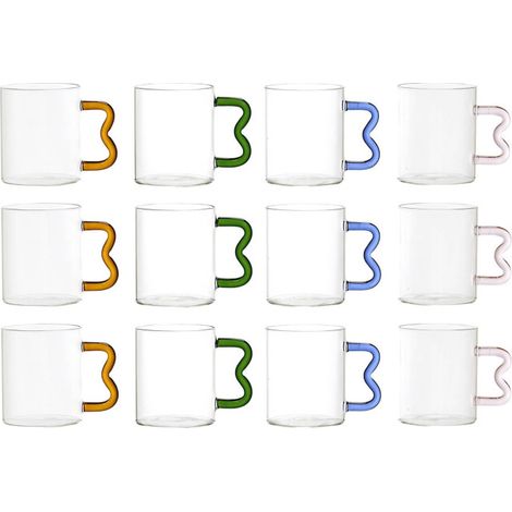 Lot de 12 Mugs en Verre 35 cl Anse Zig Zag Colorée Design Moderne - Livraison gratuite (1/5)