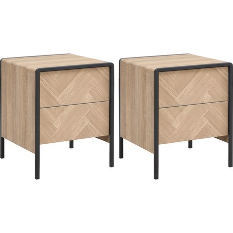 Comodino 2 cassetti MDF e Metallo Naturale e Nero - Lotto di 2 - TUMACO