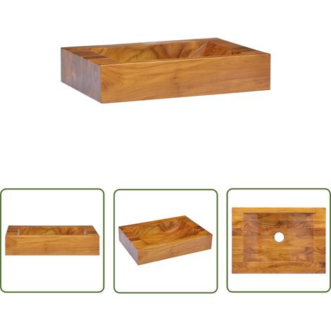The Living Store Lavabo Bois de teck massif 50x35x10 cm - Lavabo En Bois - Lavabo Teck - Meuble Salle De Bain - Lavabo Design - Robinetterie Salle De Bain (1/5)