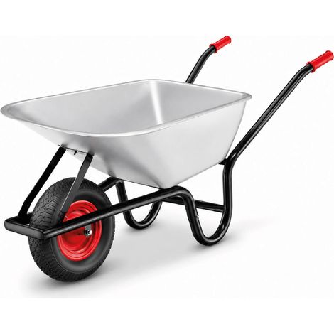 Brouette 100 L en Acier Galvanisé - Charge 250 kg - Roue Gonflable avec Jante Métal - Assemblage Facile - Pratique & Maniable (1/5)