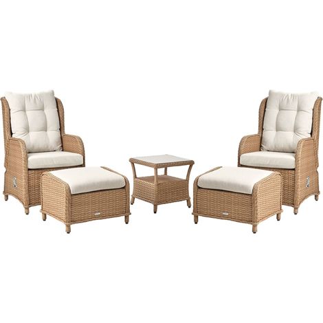Garden Lounge Set with Table and Ottoman 2 Seater PONZA PE Rattan Brown (1/5)