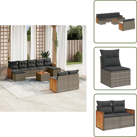 The Living Store Salon de jardin avec coussins 10 pcs gris résine tressée - Ensemble Salon De Jardin - Meuble De Jardin - Salon Extérieur - Mobilier De Jardin - Chaise Longue (1/5)