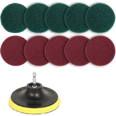 Scrubber Brush Set - 11 Pcs Nylon Polishing Pad Kit for Drill - Tile Grout Shower Bathtub Stainless Steel Cleaning - Red Green (1/4)