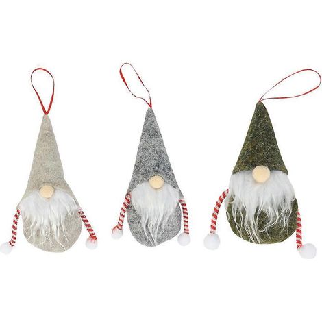 Lot de 3 nains de Noël suspendus, décoration de fête, Père Noël et nains.-16X6X1CM-Green