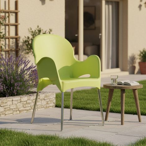 Silla Exterior Vashti, Silla Apilable, Hecha en Italia con Brazos, Verde (1/3)