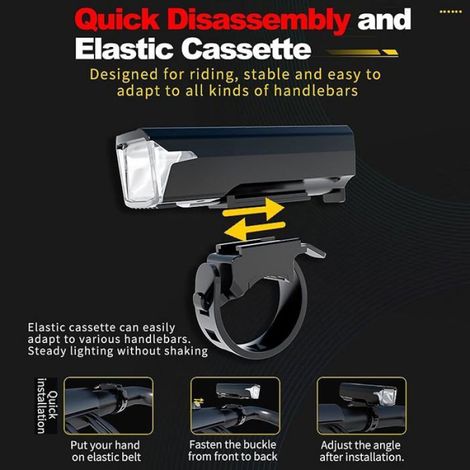 Lampe Velo LED Puissantes Super 2000 Lumens 1500mAh Autonomie Très Longue 5+4 Modes de Luminosité Eclairage Velo Rechargeable USB (1/5)