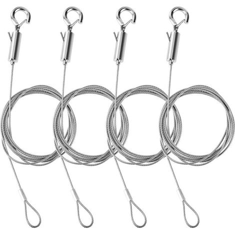 Câble Acier Inoxydable - 1,5 mm x 1,5 m - Pour Suspension Tableaux Miroirs Luminaires - Lot de 4