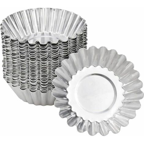 50-teiliges Set aus verzinntem Gusseisen für Törtchen und Muffins, antihaftbeschichtet und wiederverwendbar, ideal zum Backen von DIY-Produkten in der Küche, silberfarben (1/4)