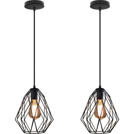 U-Do 2x Vintage Lustre Cage en Fer Noir E27 Suspension Luminaire Ajustable Lampe Créatif pour Salon Chambre (1/4)