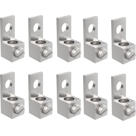 Lot de 10 cosses de mise à la terre en aluminium étamé pour câbles de 14 AWG à 2 fils, coudées, à un seul trou, type droit (1/5)