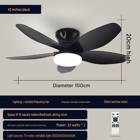 Ventilateur plafonnier LED avec pales noires, ventilateur de plafond silencieux design moderne avec éclairage intégré, variation de vitesse pour chambre et salon, diamètre 42 pouces 100 cm, 1 pièce, N (1/5)