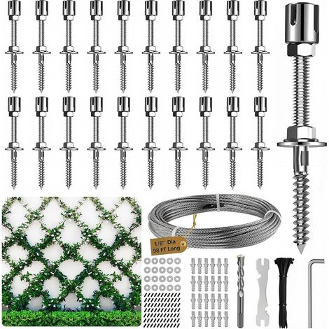 Outdoor Climbing Plant Cable, 30 m, 20 Supports, Stainless Steel Stake for Climbing Plants such as Pink, Vines and Tomatoes (30M) (1/5)