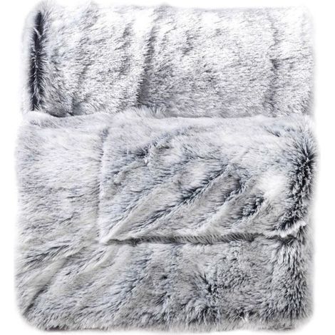 Paris Prix – Plaid imitation fourrure 'Antartic' 180x220cm – Polyester doux – Lavable à 30°C – Couleur gris pour chaleur et confort