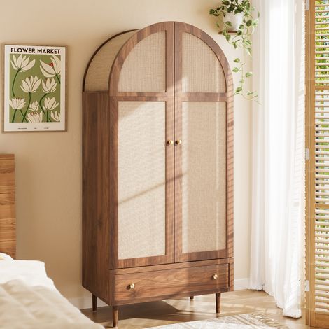 Kleiderschrank 79x50x175 cm mit Schubladen, Holztüren, viel Stauraum, geeignet fürs Schlafzimmer, walnussfarben