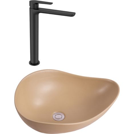 PixL 51x38x19 cm lavabo da appoggio + SAT Mood miscelatore lavabo XL + Ceramia PixL piletta di scarico (CEPX505MOMSAT285C)