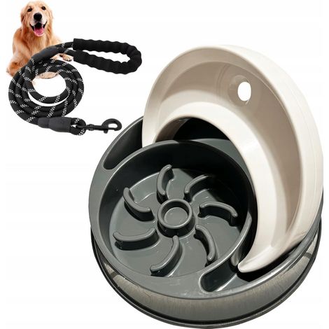Ciotola 2 in 1 per cani e gatti, per acqua e cibo, antiscivolo, 500 ml + guinzaglio (1/3)