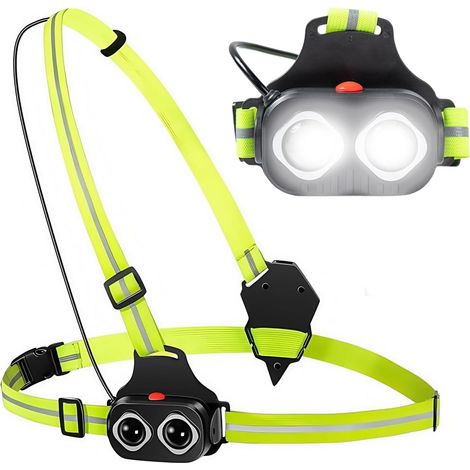 Lumière de course avec rétro-réflecteurs - Lampe de poitrine rechargeable USB, 350 lumens, 2 modes, Étanche, Feu arrière rouge LED, Pour camping, cyclisme et promenade nocturne (1/5)