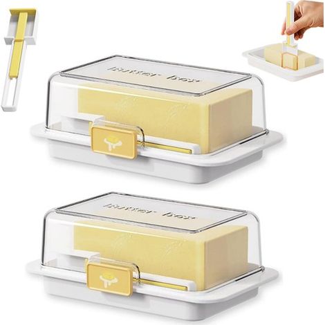 Lot de 2 pièces - Beurrier - Plateau à beurre - Beurrier avec couvercle - Plateau à beurre avec couvercle - Plateau à beurre - avec cuillère doseuse pratique - Dosage réglable - Convient aux plans de (1/5)
