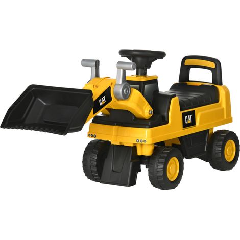 Pelleteuse enfant à chevaucher godet fonctionnel protection anti-basculement roues antidérapantes jaune noir 78x29,5x54 cm