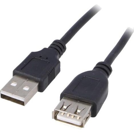 Cable- USB 2.0- USB A socle.USB A prise- nickele- 3m- noir