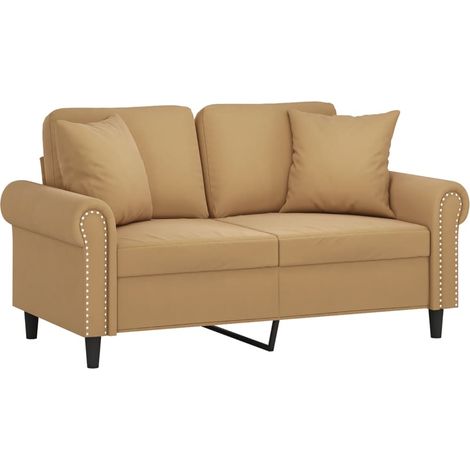 vidaXL Divano a 2 Posti con Cuscini Marrone 120 cm in Velluto (1/5)