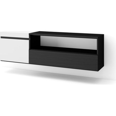 Skraut Home - Mueble TV, Televisión, Muebles de salón, almacenaje, 150x45x35cm, Para TV hasta 65", Colgado, Suspendido, Estilo Moderno, Blanco y negro (1/5)