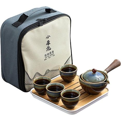 Service à thé Gongfu chinois en porcelaine, théière portable avec infuseur et théière rotatifs à 360°. (1/5)