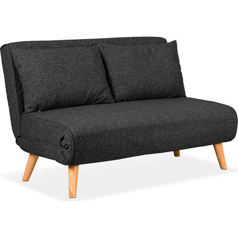 EVERGREENWEB - Poltrona Letto trasformabile GRIGIA SCURA Poltrona letto relax con Materasso Piazza e mezzo e cuscino imbottito Divanetto clic clac a 2 posti con gambe in legno Foldy 120 (1/5)