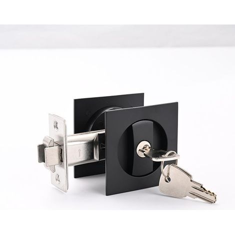 Concealed sliding lock, mortise lock, bathroom sliding lock (black, with key) (1/5)