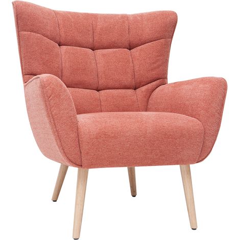 Miliboo – Fauteuil relax scandinave en tissu effet velours texturé terracotta – Dossier capitonné – Accoudoirs larges – Piètement en hévéa (1/5)