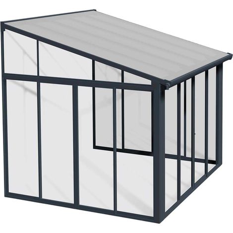 Canopia By Palram – Véranda SanRemo gris 314x300 cm – Cadre aluminium laqué blanc – Panneaux polycarbonate 8 mm – Hauteur ajustable 2,85 à 3,1 m