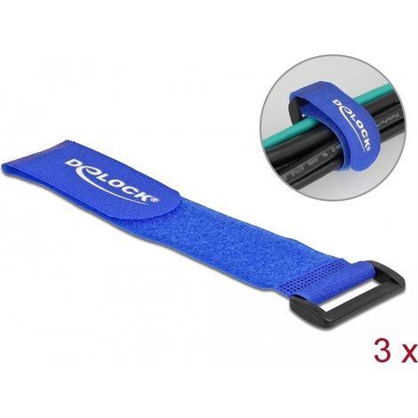 Delock Brida de cable con cierre de gancho y lazo LA 280 x AN 38 mm azul 3 piezas