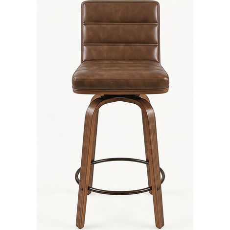 Tabouret de bar pivotant en cuir PU avec pieds en bois courbés pour cuisine, bar et comptoir (1/5)