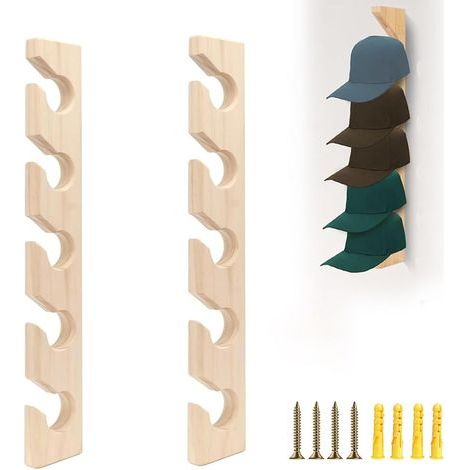 Support de rangement vertical pour casquettes de baseball 2PCS en bois monté au mur Organisateur de rangement pour chapeaux Porte-chapeaux vertical pour casquettes Présentoir à chapeaux pour porte (1/4)