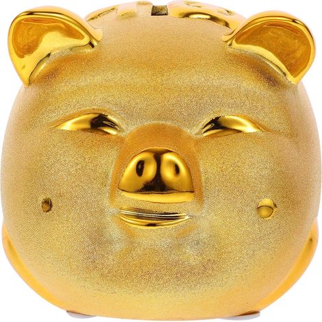 Tirelire en Résine Dorée de Cochon Adorable Rangement pour Pièces, Décoration Créative pour Bureau ou Maison, Présent pour Garçon et Filles (1/5)