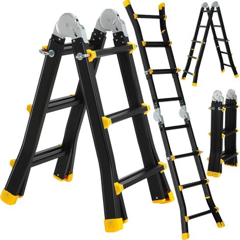 Alu Teleskopleiter 3x2 Stufen, 2.86M Ausziehbare Leiter, Aluminium Multifunktionsleiter, Schiebeleiter, Mehrzweckleiter, Gelenkleiter, Klappleiter, Treppenleiter, Anlegeleiter bis 150kg Schwarz (1/5)