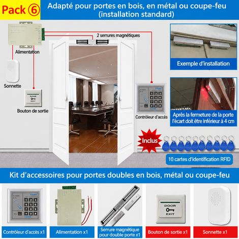 Contrôleur d'accès K05 Pack 6 pour double porte bois fer coupe-feu et serrure magnétique en applique 6 1 × 1 × 1 cm 1 g – Livraison gratuite