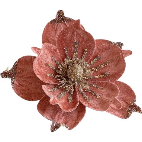 Magnolia Artificielle - Tige Décorative Noël - Fleur Champagne avec Éclat - Pour Arbre de Noël, Couronne et Guirlande - Lot de 9 (1/5)