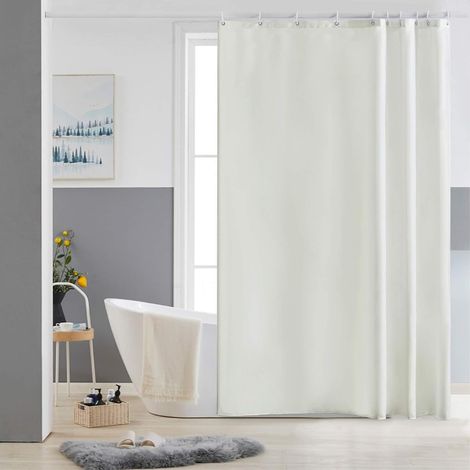 c Petit Rideau de Douche Beige Anti Moisissure Tissu en Polyester Imperméable Rideaux de Douche Textile Lavable pour Baignoire ou la Salle de Bain 10 Crochets de Rideau Douche-150x180cm. (1/5)