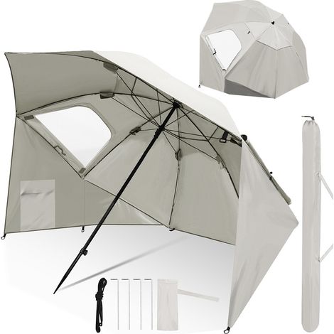 TolleTour Strandschirm 210 cm Sonnenschirm mit UV Schutz 50+, neigbar mit Erdspieß und Tragetasche, wasserabweisender Gartenschirm für Strand, Garten & Balkon – Beige