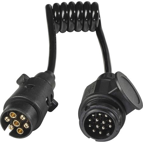 7-polige Anhängerverlängerung auf 13-poligen Stecker Adapterkabel, 12 V, 1 m, 7-poliger Steckeradapter auf 13-poligen Stecker, Anschluss für Wohnwagen & Wohnmobil, IP44, schwarz I 61475